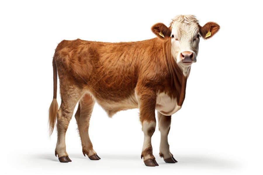 Vaca marrom e branca em fundo branco