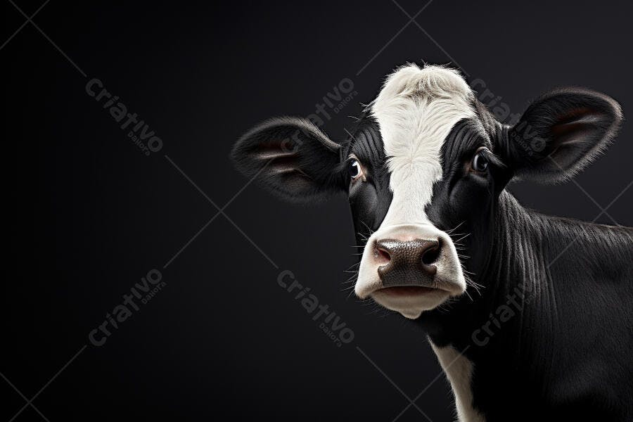 Vaca Holstein curiosa fundo preto
