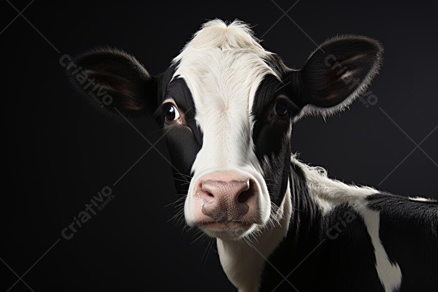 Vaca jovem em fundo preto e branco