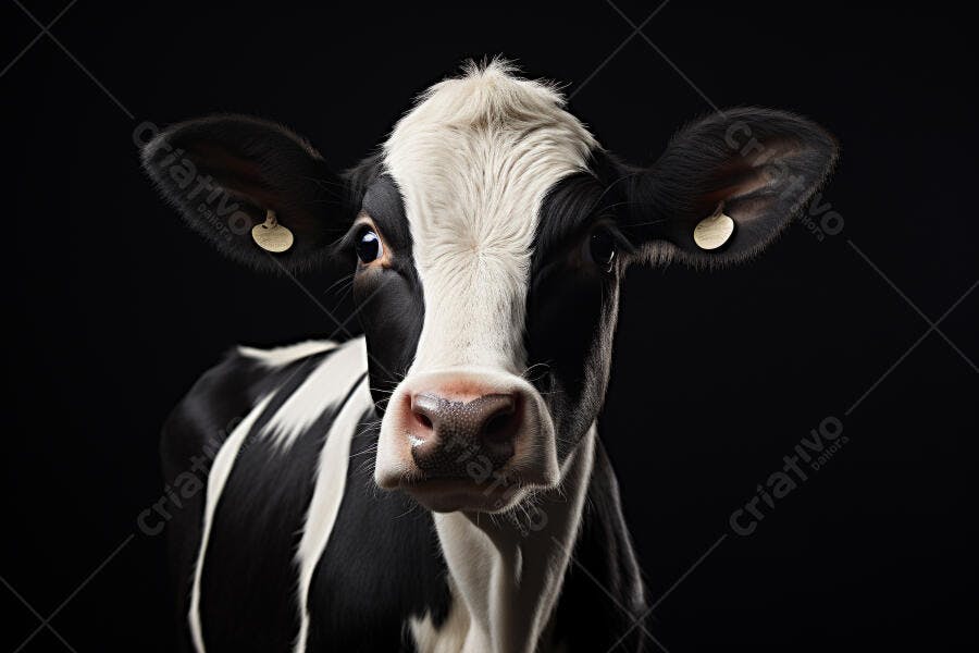 Vaca Holstein em fundo preto