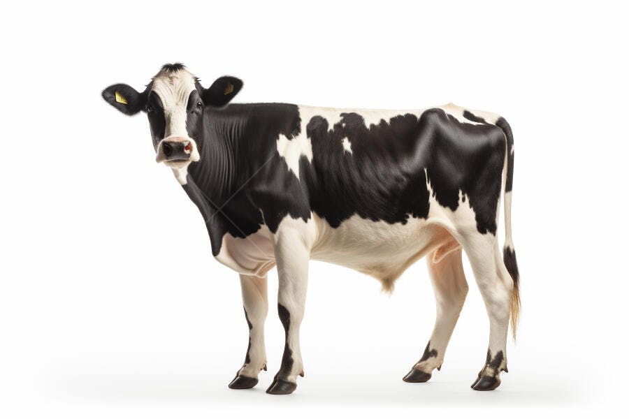 Vaca Holstein adulta em fundo branco
