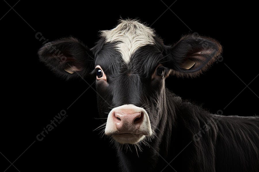 Vaca jovem preto e branca fundo preto