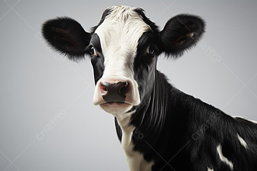 Vaca Holstein retrato fundo cinza