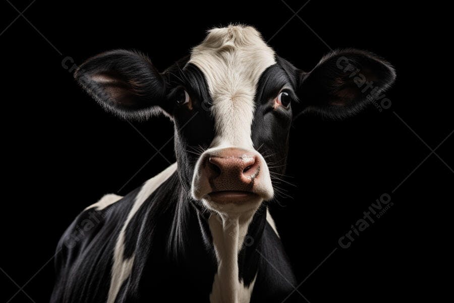 Vaca Holstein preta e branca fundo preto