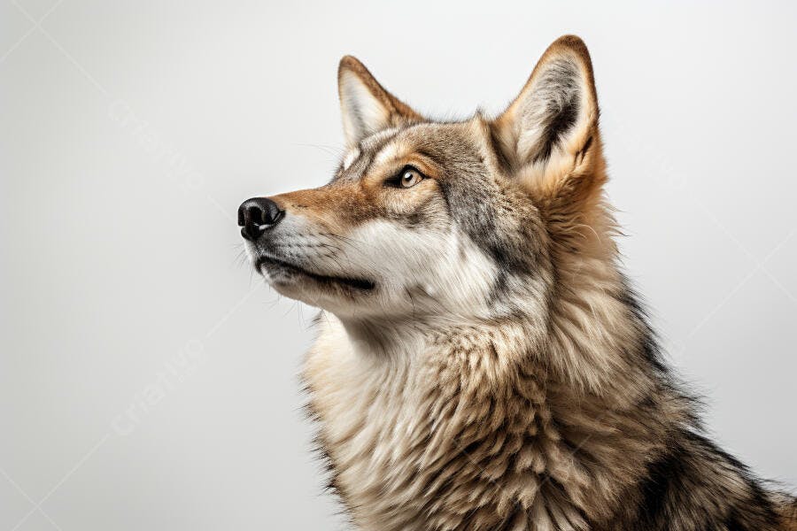 Lobo Cinzento Olhando para Cima
