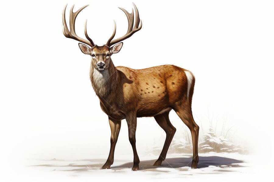 Cervo Marrom em Paisagem Invernal