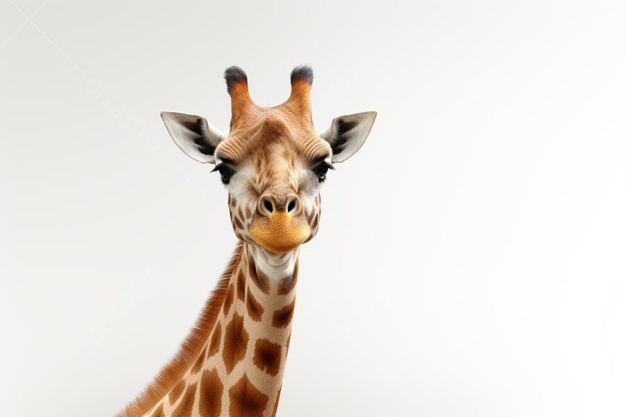 Girafa curiosa fundo branco retrato