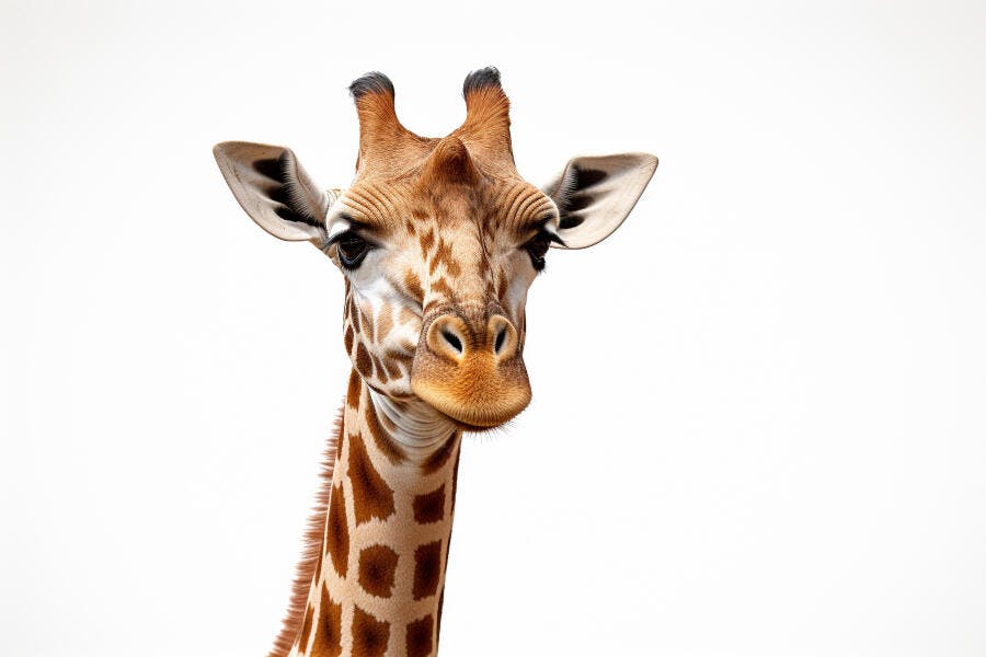 Girafa curiosa fundo branco retrato