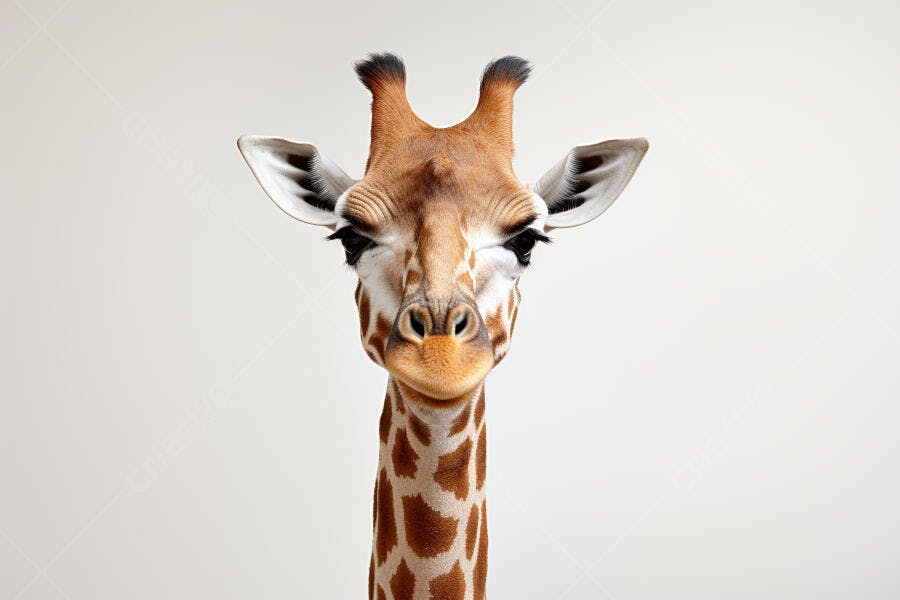 Girafa sorrindo fundo branco retrato