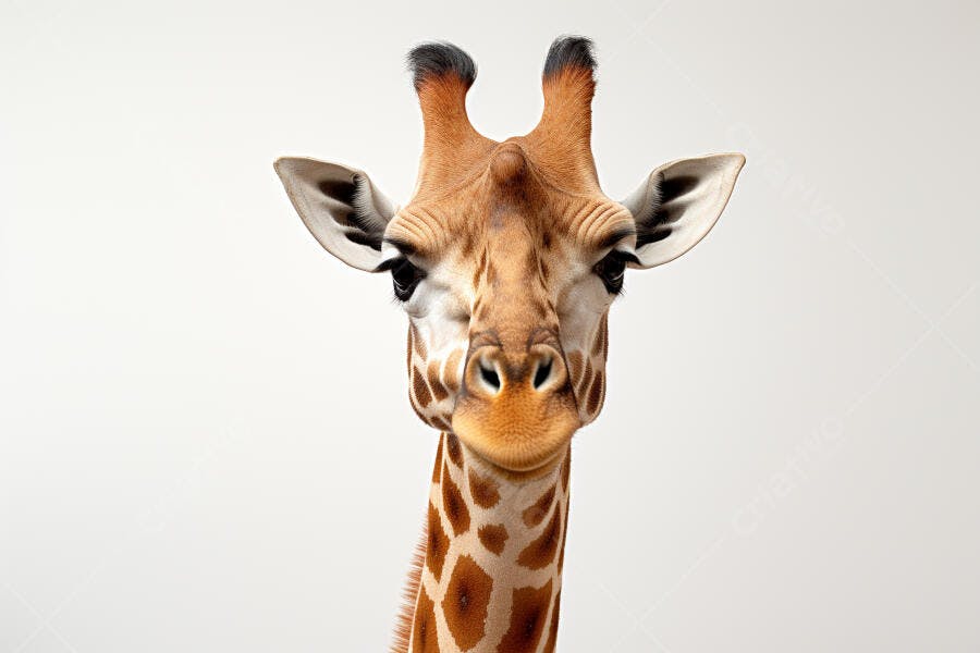 Girafa curiosa fundo branco retrato