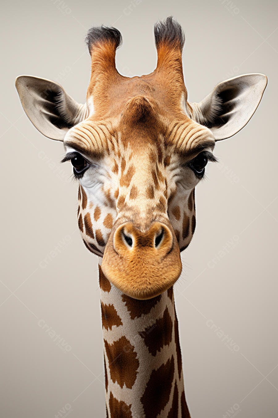 Girafa de perto fundo neutro