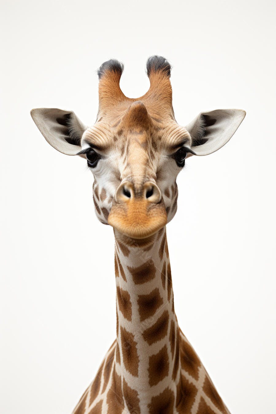 Girafa curiosa fundo branco retrato