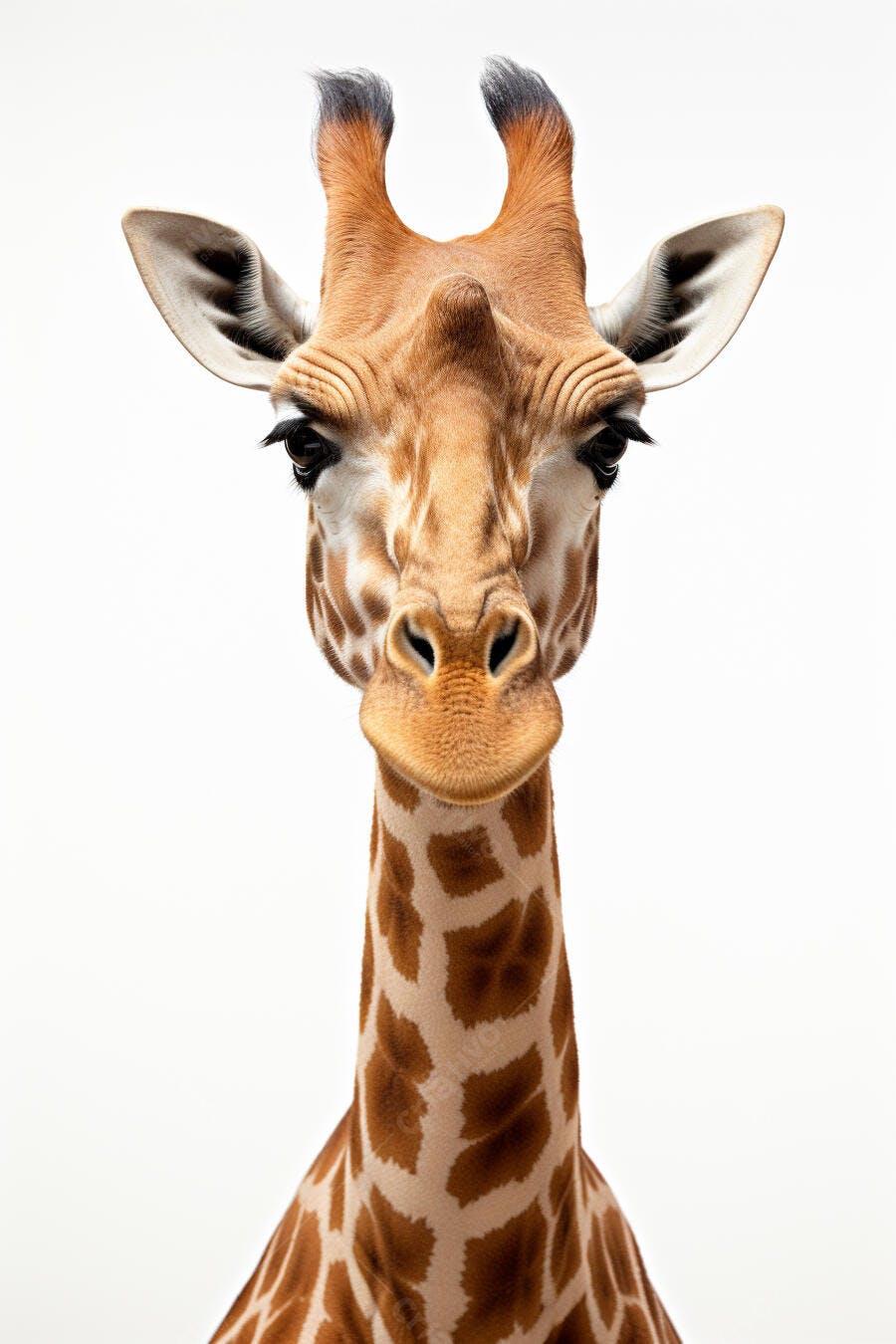 Girafa curiosa fundo branco retrato