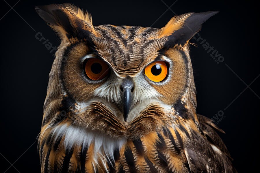 Coruja com olhos laranja fundo preto