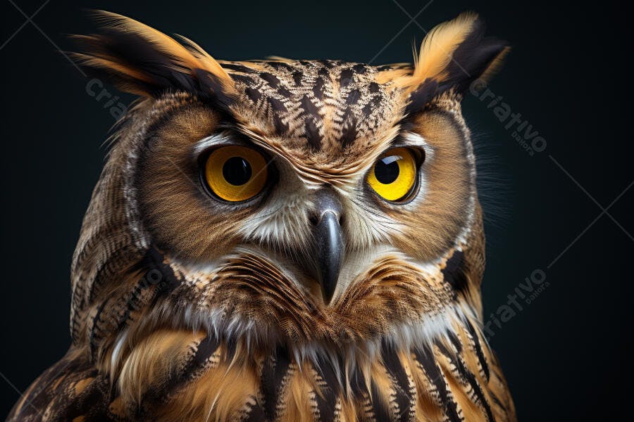 Coruja com olhos amarelos fundo escuro