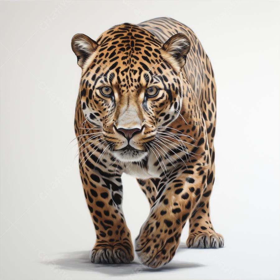 Jaguar caminhando fundo branco retrato