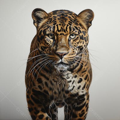 Onça-pintada sobre fundo branco – olhar selvagem e imponente