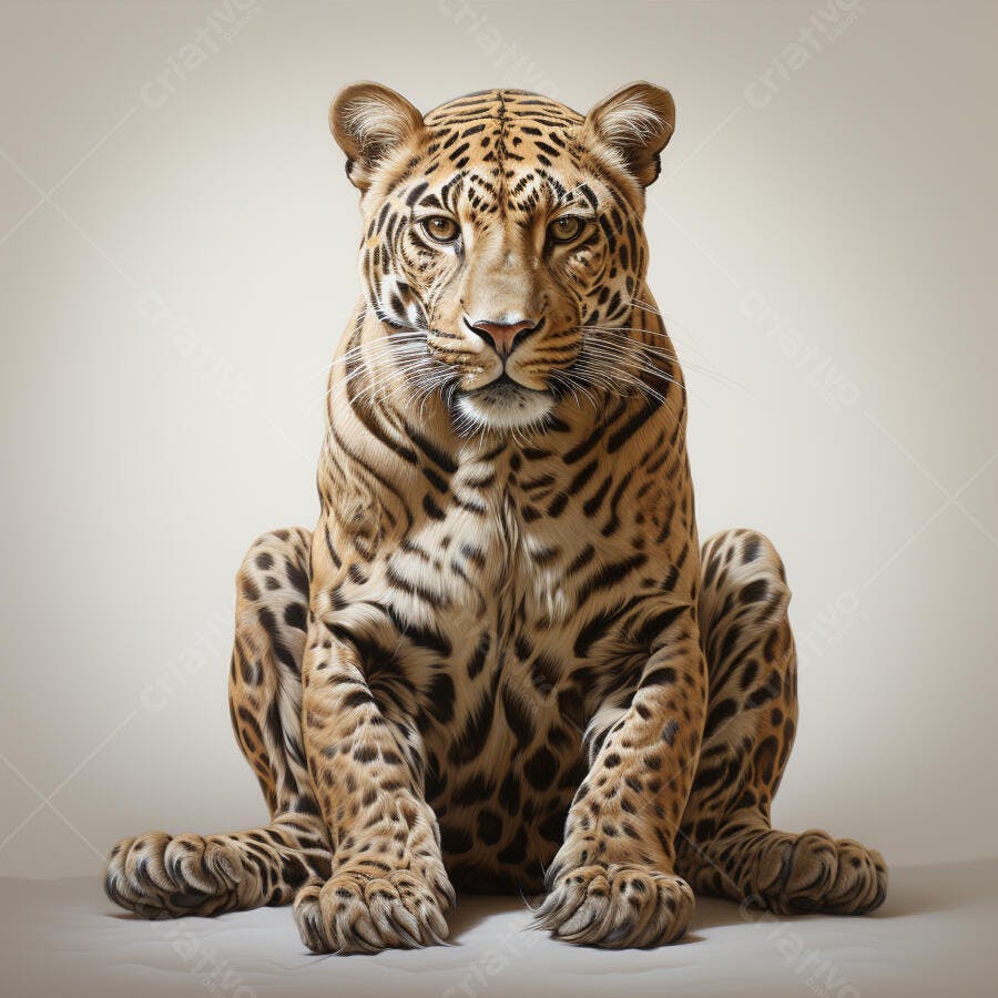 Leopardo sentado fundo neutro
