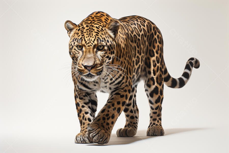 Jaguar caminhando fundo branco estúdio