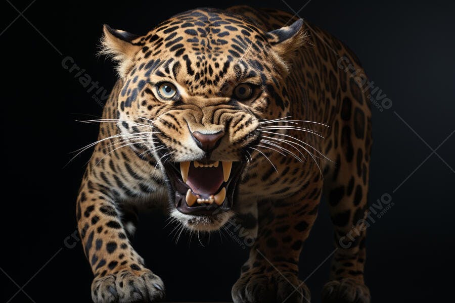 Jaguar ameaçador em fundo preto