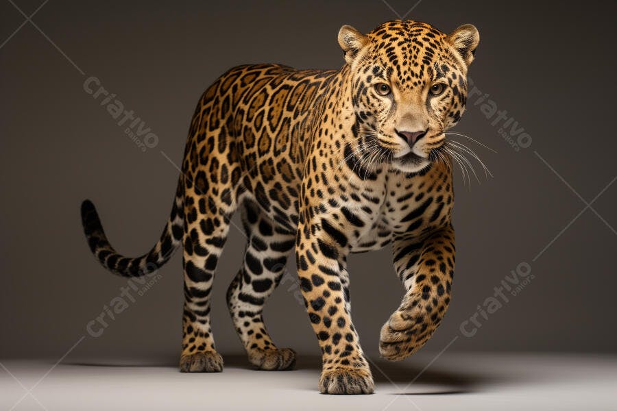 Jaguar caminhando fundo cinza