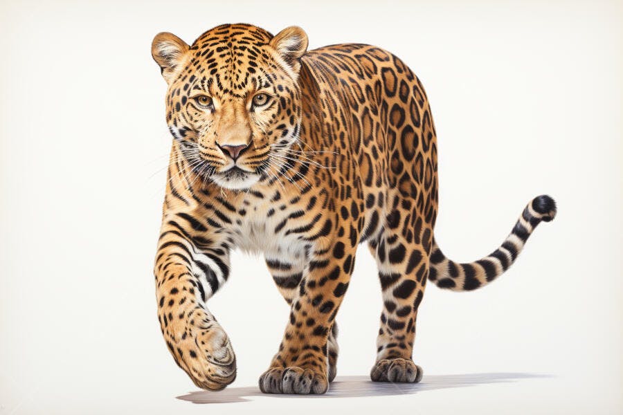Jaguar caminhando fundo branco