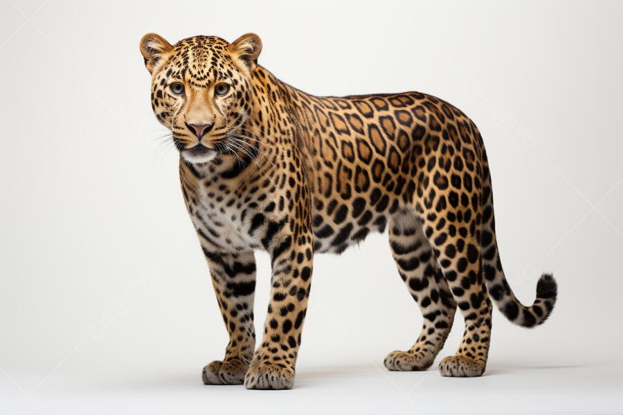 Leopardo em fundo branco estúdio