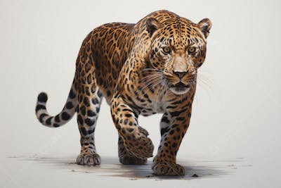 Onça-pintada sobre fundo branco – olhar selvagem e imponente