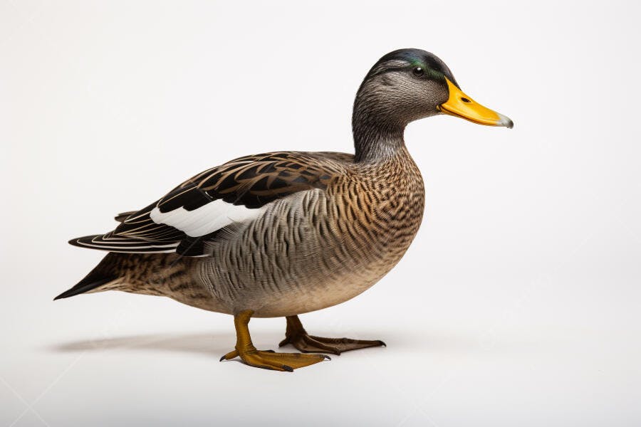 Pato-de-crista-cinzenta em fundo branco