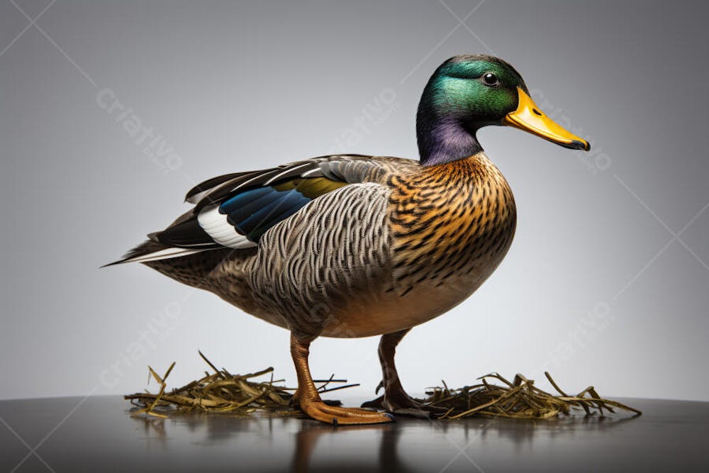 Pato-real sobre fundo branco - Mallard