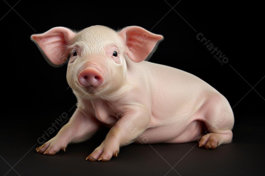 Porquinho rosa fofo em fundo preto