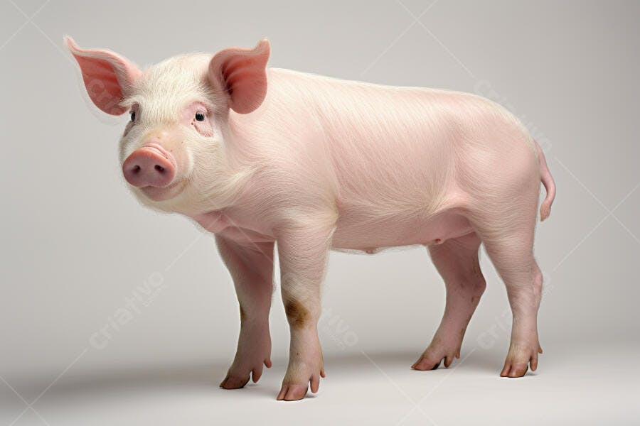 Porquinho rosa em fundo cinza claro