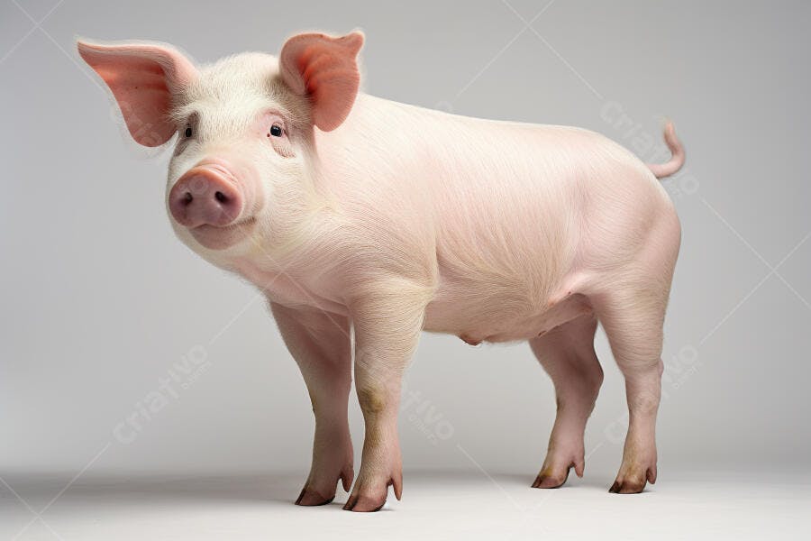 Porquinho rosa em estúdio fundo cinza
