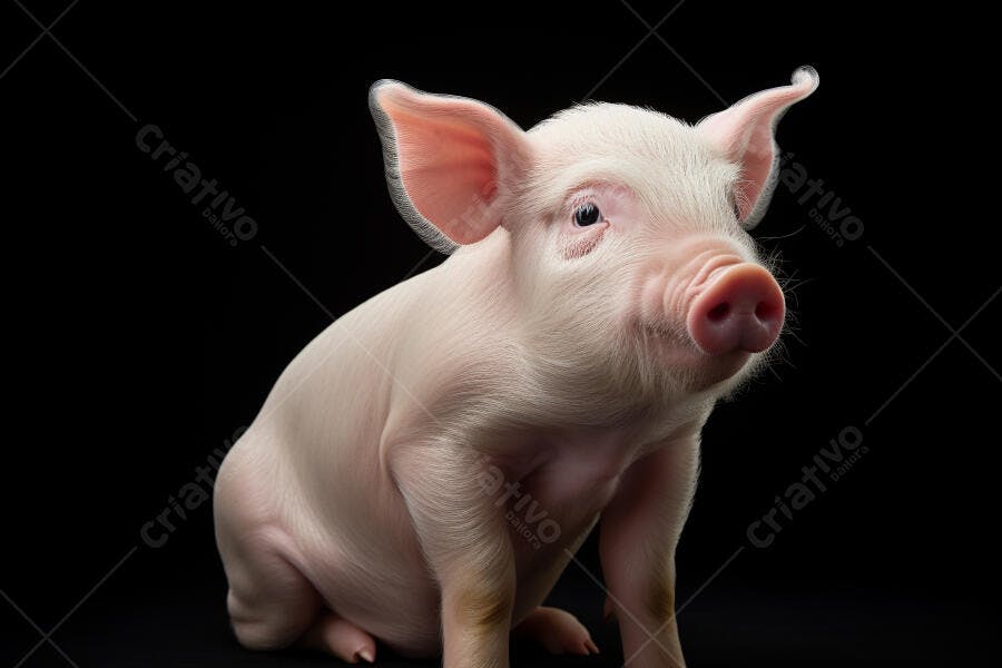 Porquinho rosa em fundo preto