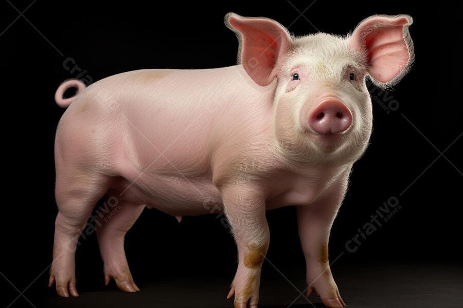 Porco rosa em fundo preto