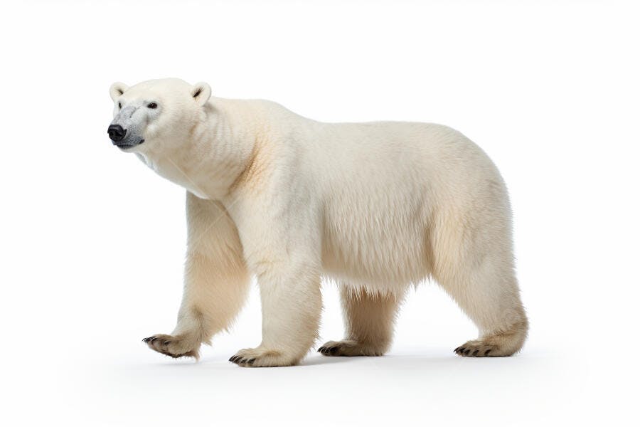 Urso Polar caminhando fundo branco