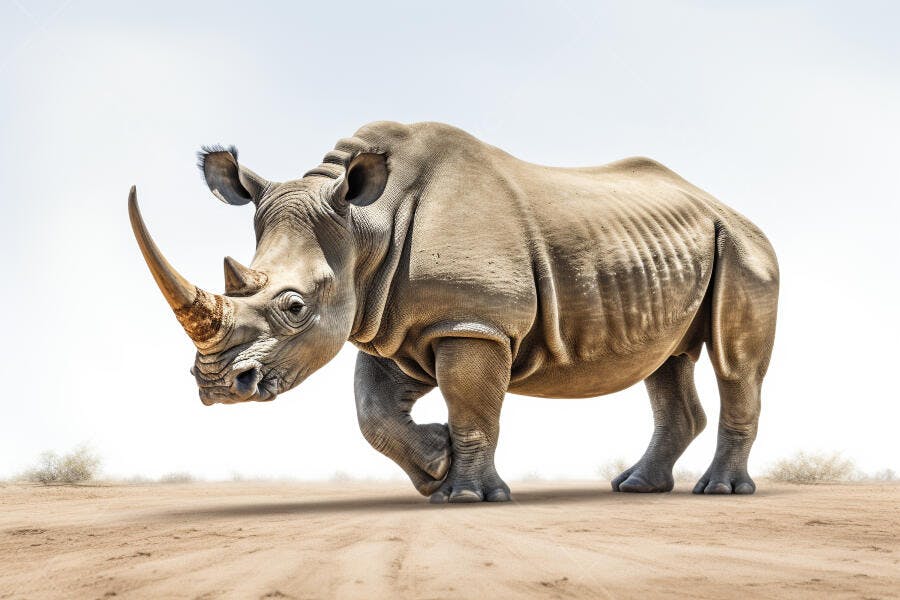 Rinoceronte branco na savana africana