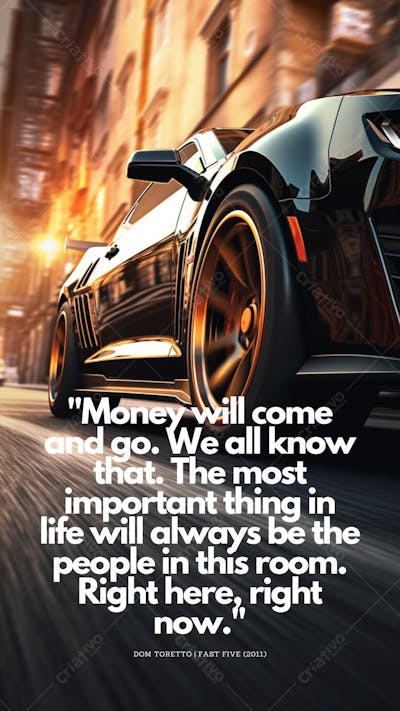 Carro esportivo e frase icônica de 2 Fast 2 Furious