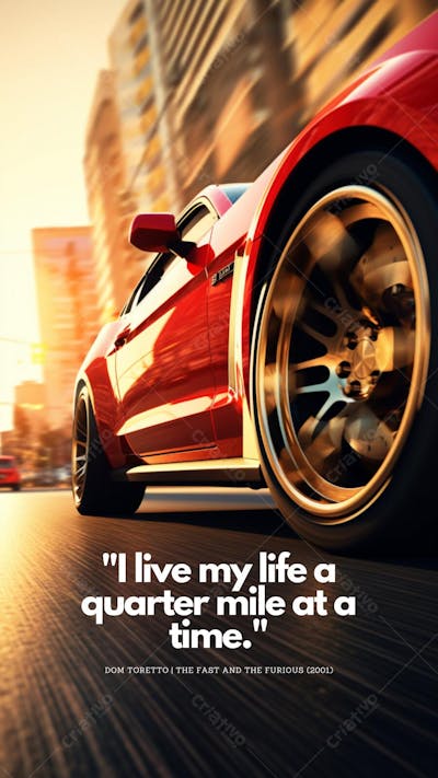 Carro esportivo e frase icônica de 2 Fast 2 Furious