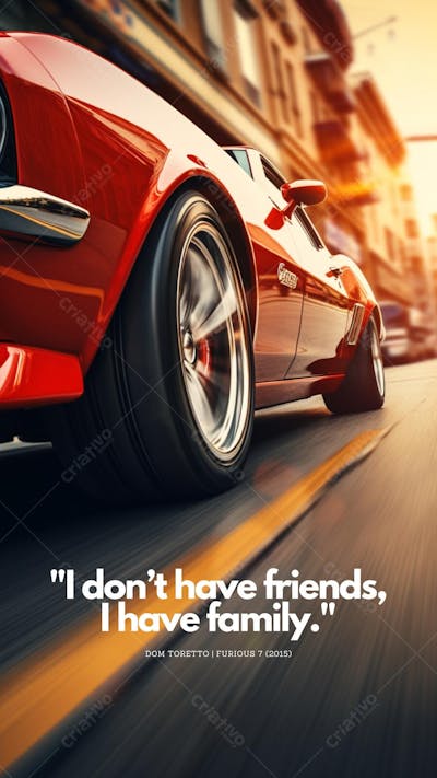 Carro esportivo e frase icônica de 2 Fast 2 Furious
