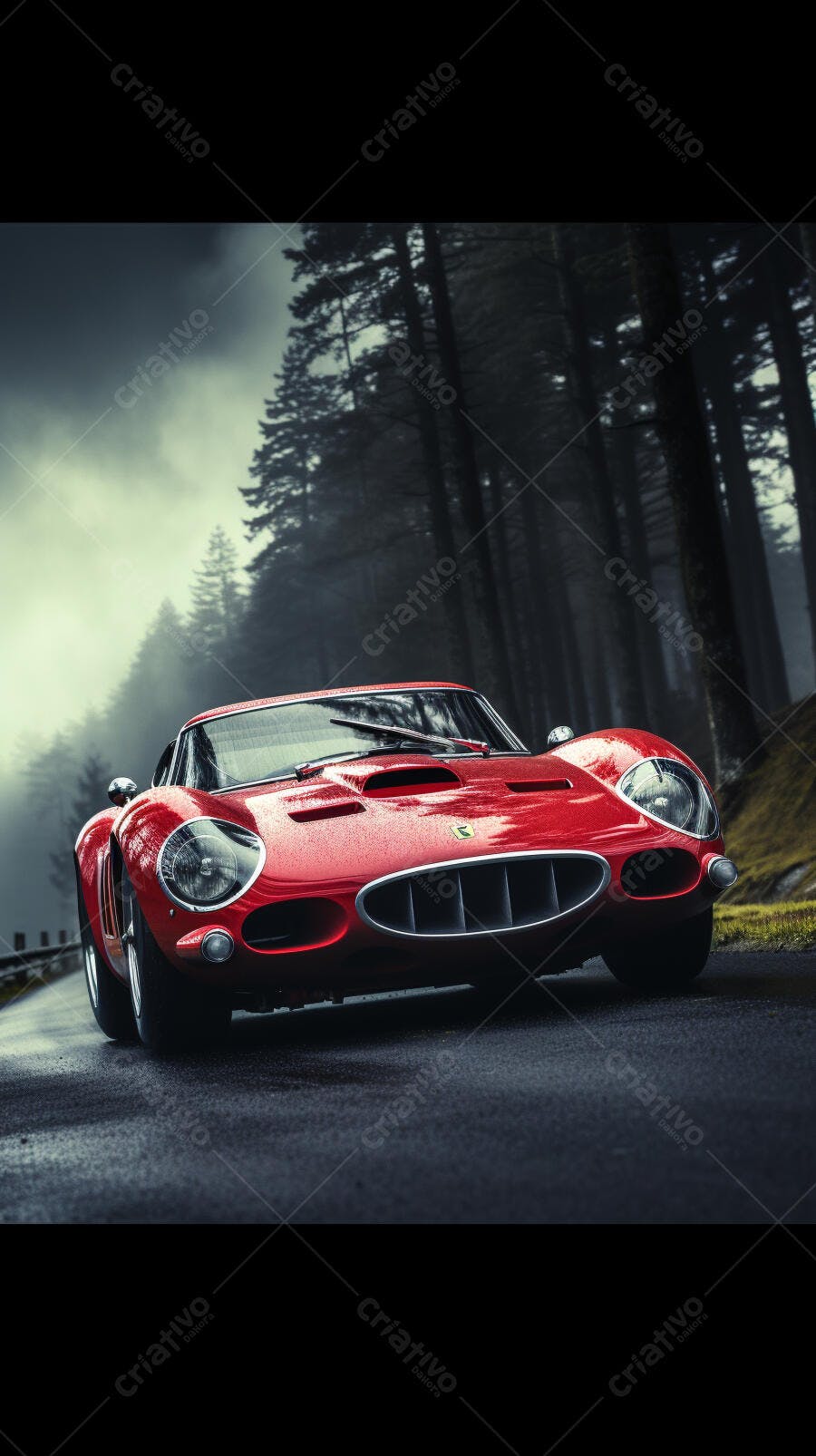 Ferrari vermelha em estrada florestal