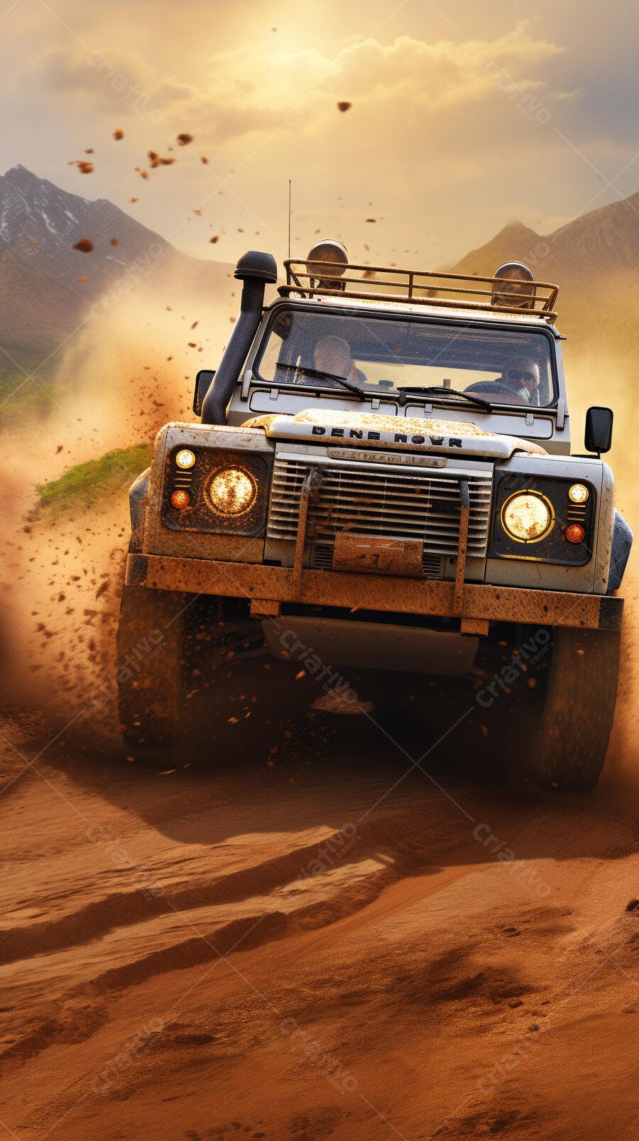Jipe Land Rover em trilha de terra batida