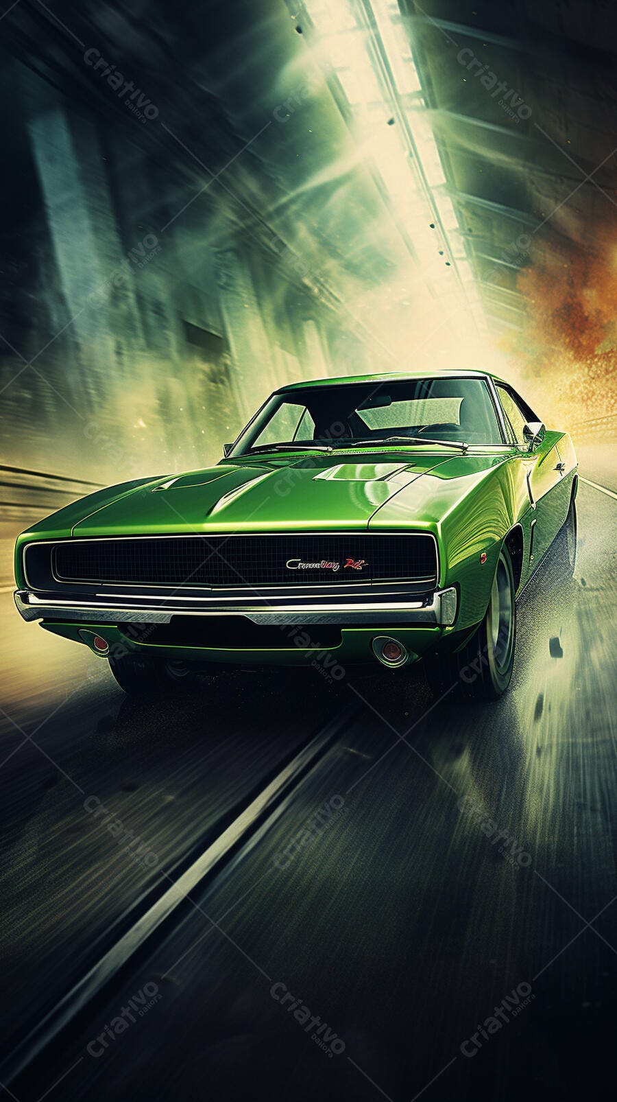 Dodge Charger Verde em Alta Velocidade