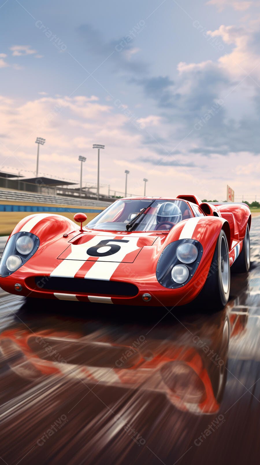 Carro de corrida vermelho em pista molhada