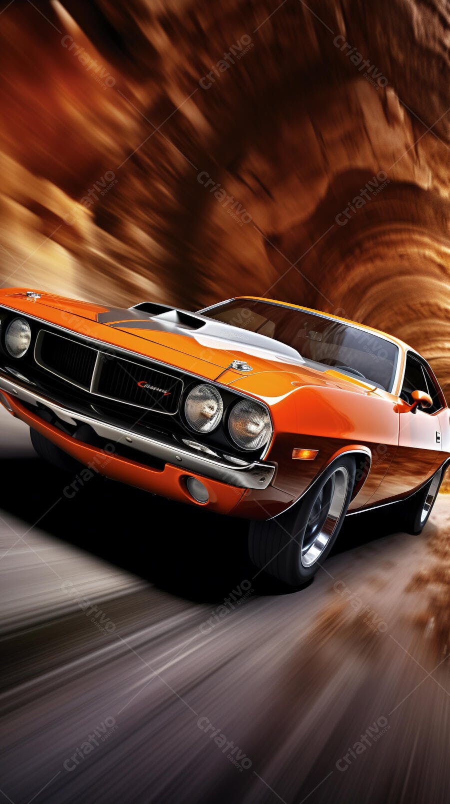 Dodge Challenger Laranja em alta velocidade
