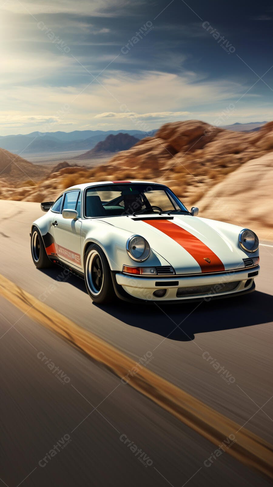 Porsche 911 Carrera RS clássica em estrada desértica