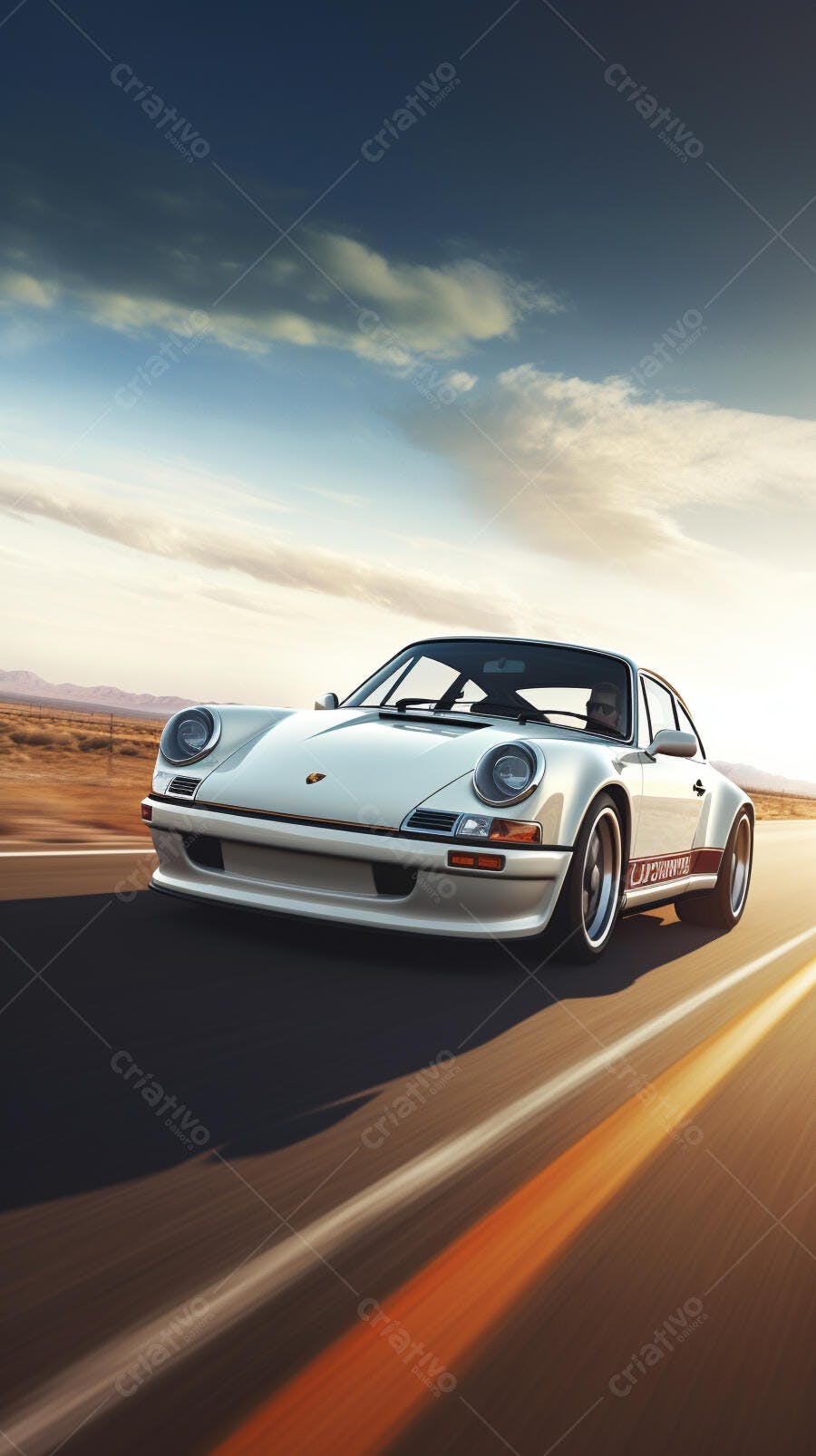 Porsche 911 clássica em estrada desértica
