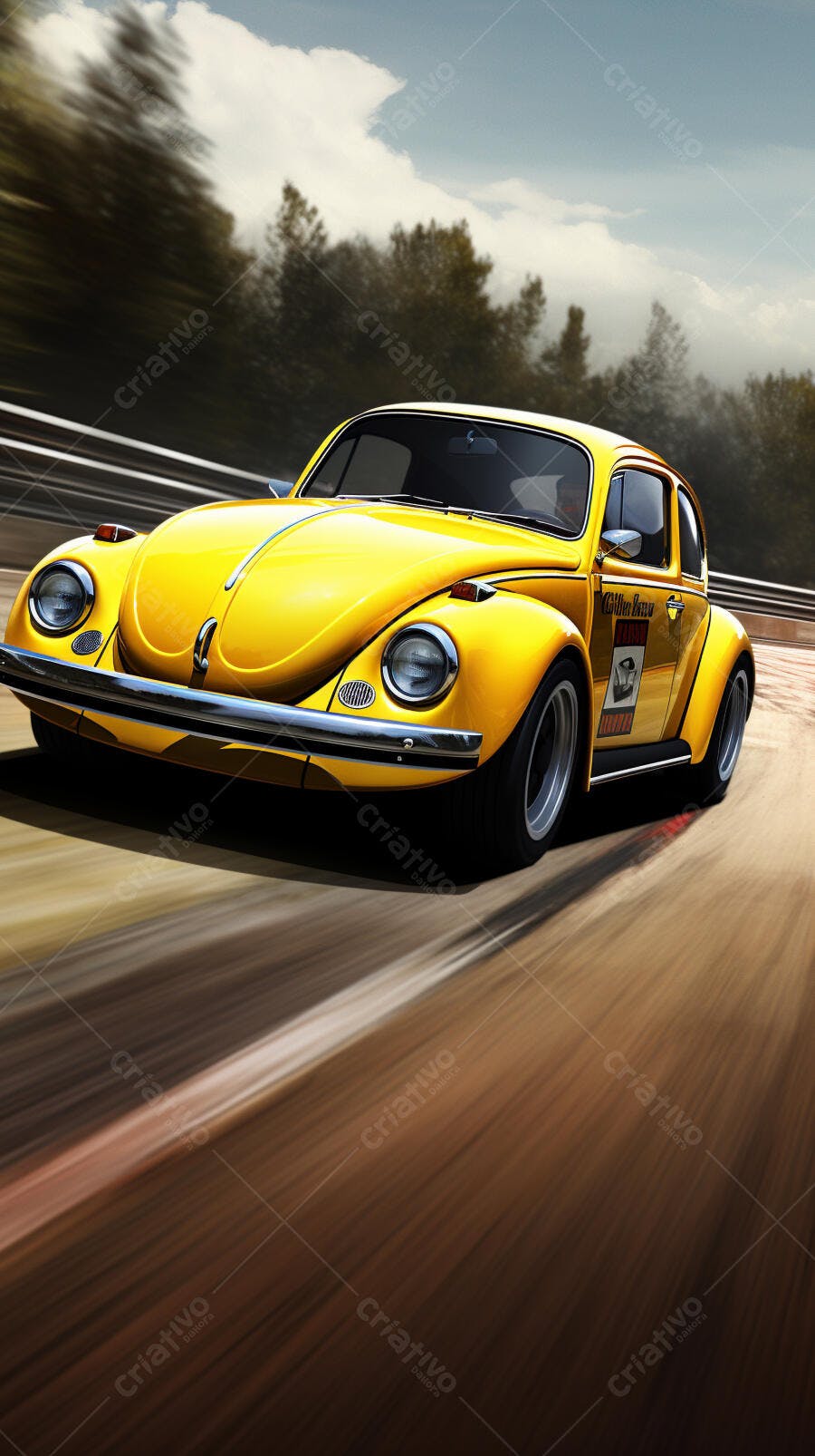 Fusca amarelo em alta velocidade na pista