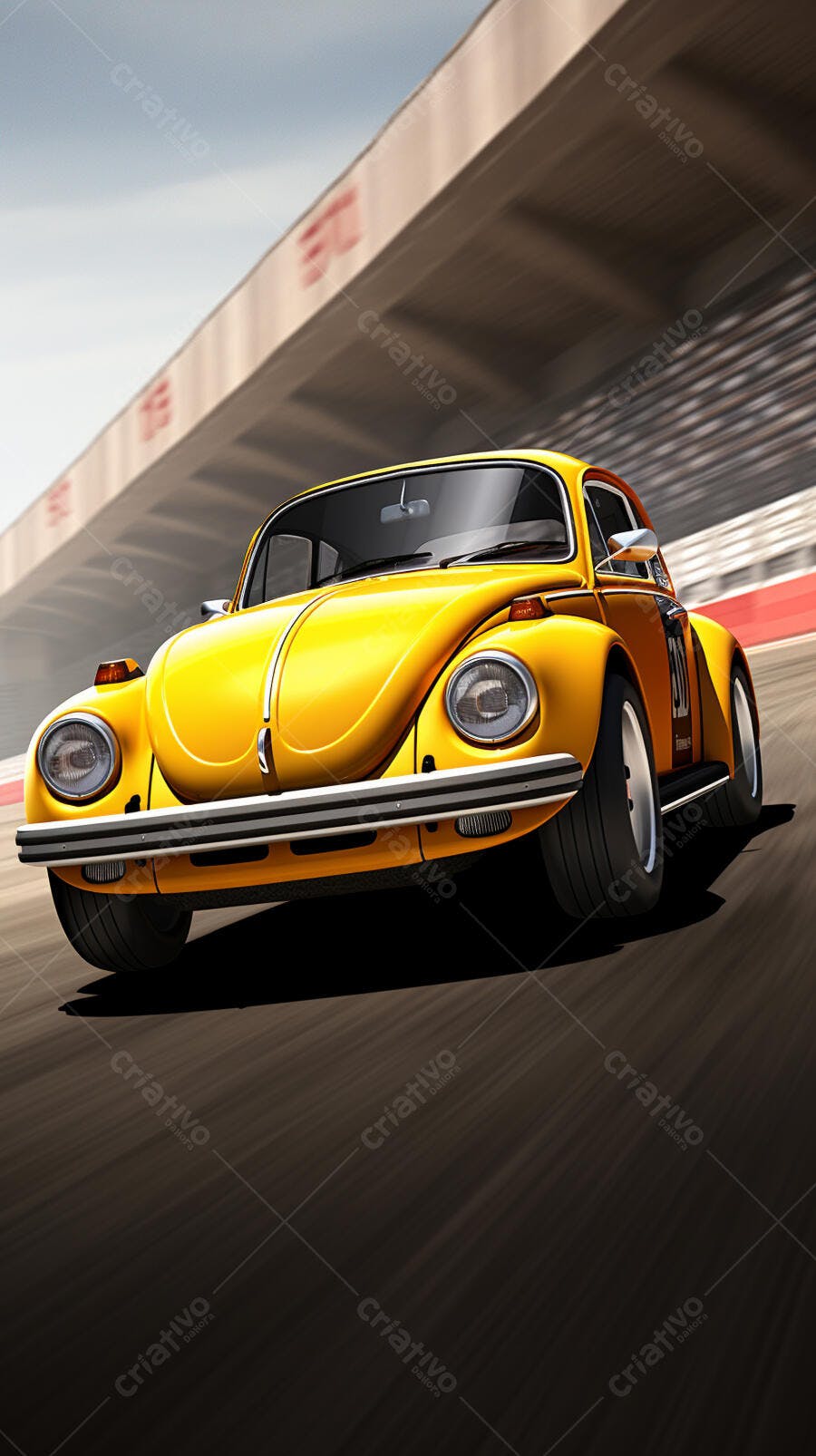 Fusca amarelo em corrida automobilística