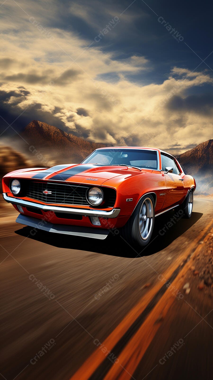Chevrolet Camaro Laranja Rodando Estrada Montana